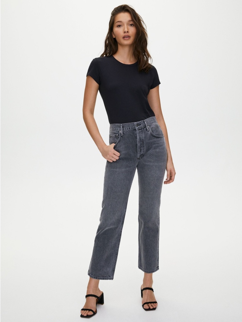 AGOLDE Ripley Jeans Gray button front high waisted straight leg size 31